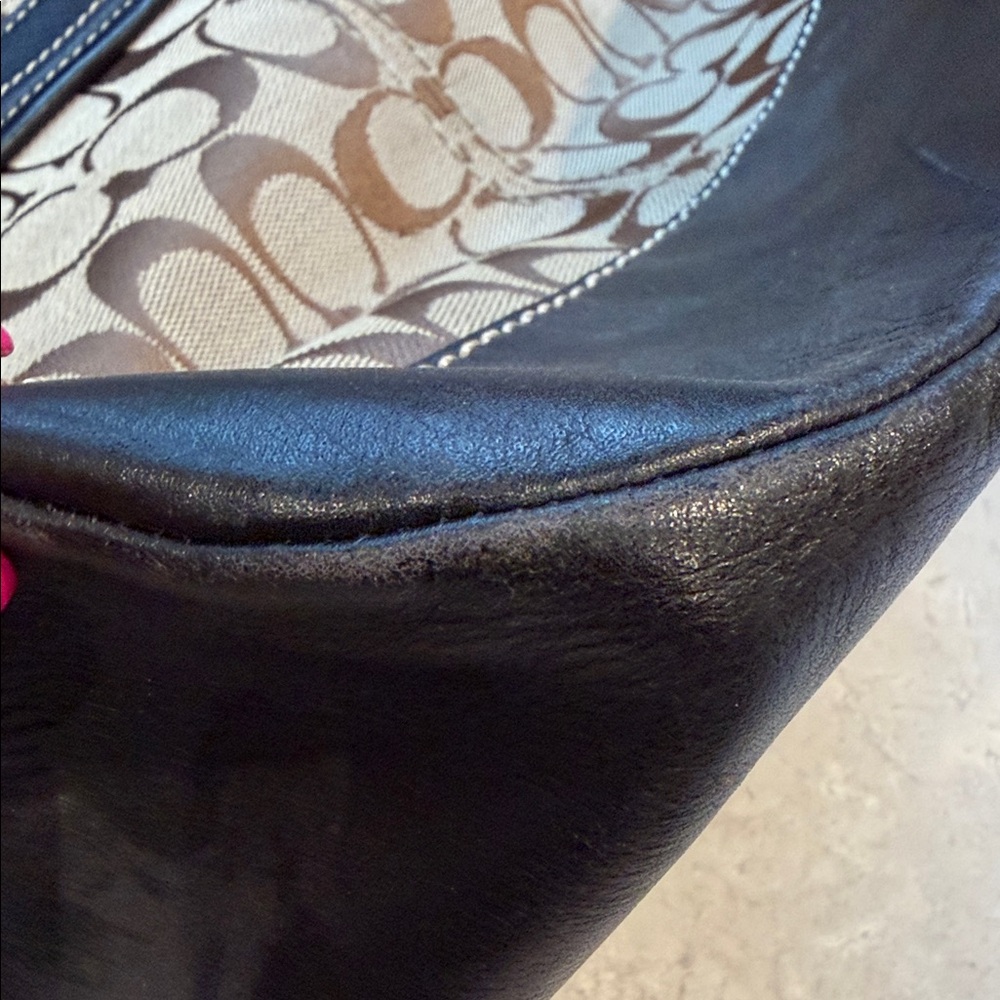 Coach Brown Signature Canvas Shoulder Bag with Black Trim - Picture 7 of 15